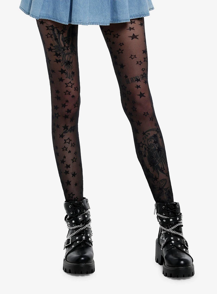 Black Star Back Seam Tights