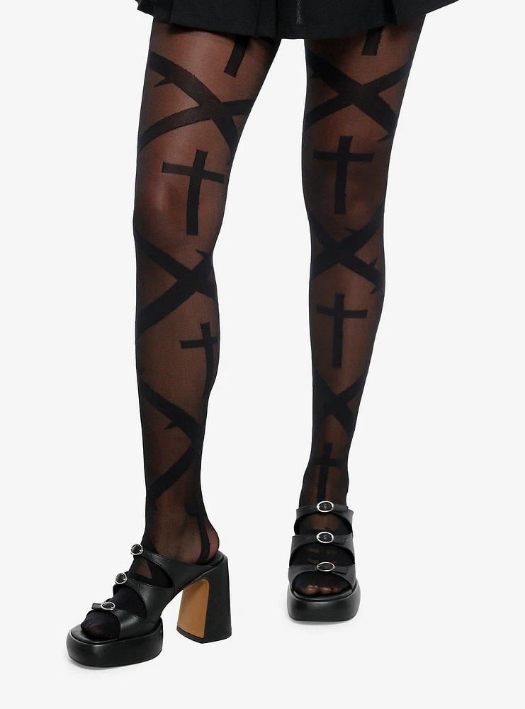 Black Cross Wrap Tights