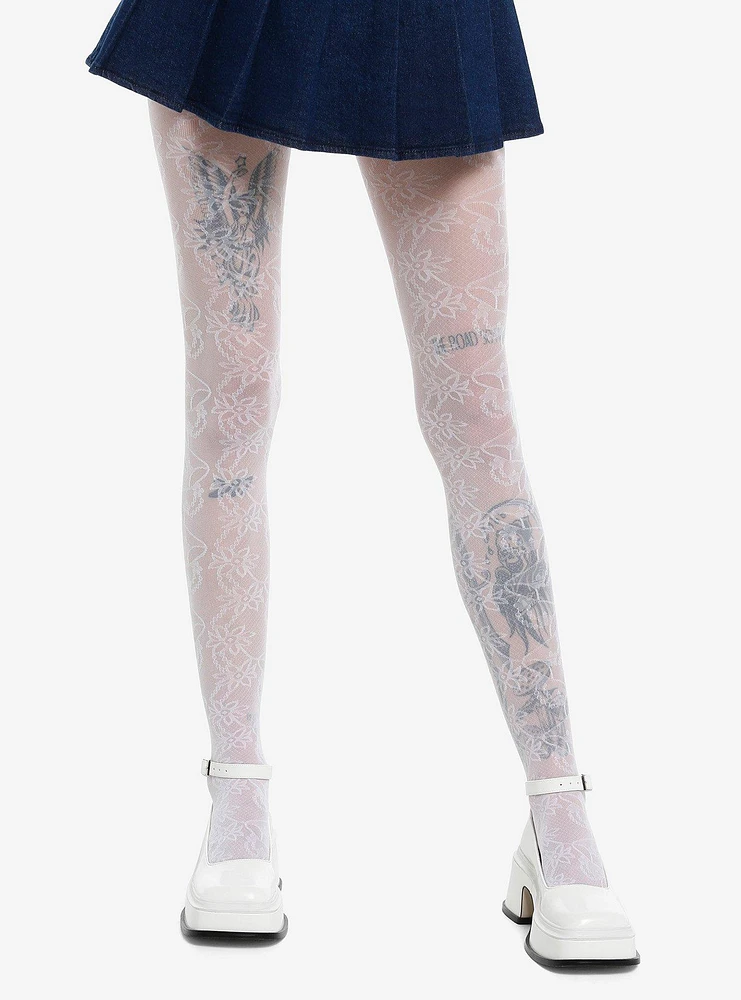 White Floral Vine Tights