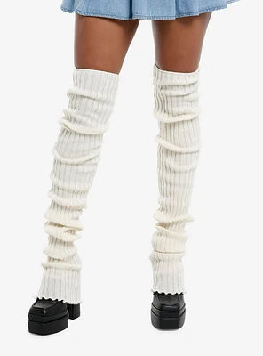 Cream Ribbed Thigh High Leg Warmers