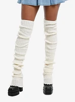 Cream Ribbed Thigh High Leg Warmers