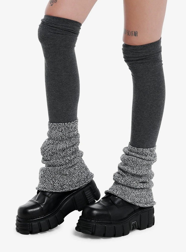 Grey Knit Layered Leg Warmers