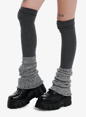 Grey Knit Layered Leg Warmers