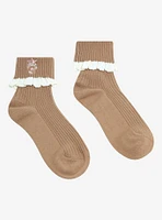 Taupe Floral Lace Ankle Socks