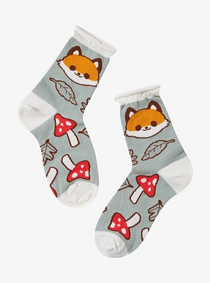 Fox Mushroom Rolled Ankle Socks