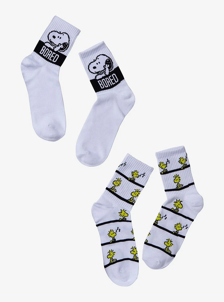 Peanuts Snoopy Woodstock Bored Crew Socks 2 Pair