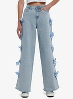 Sweet Society Light Indigo Blue Bow Wide Leg Denim Jeans