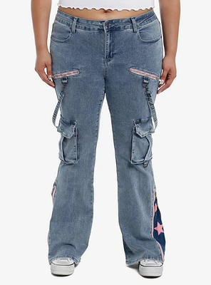 Pink Star Suspender Low Rise Jeans Plus