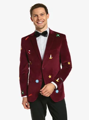 Christmas Icons Deep Burgundy Blazer