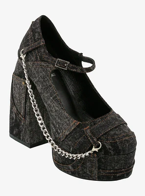 Koi Faded Black Denim Platform Heels