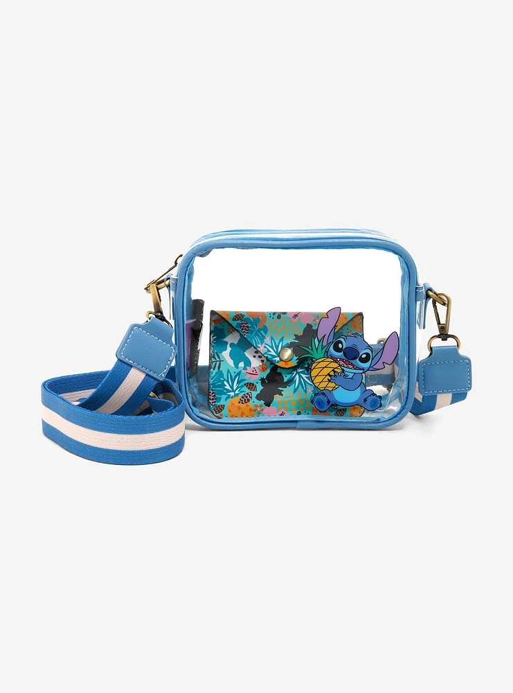 Disney Stitch Clear Crossbody Bag With Floral Cardholder