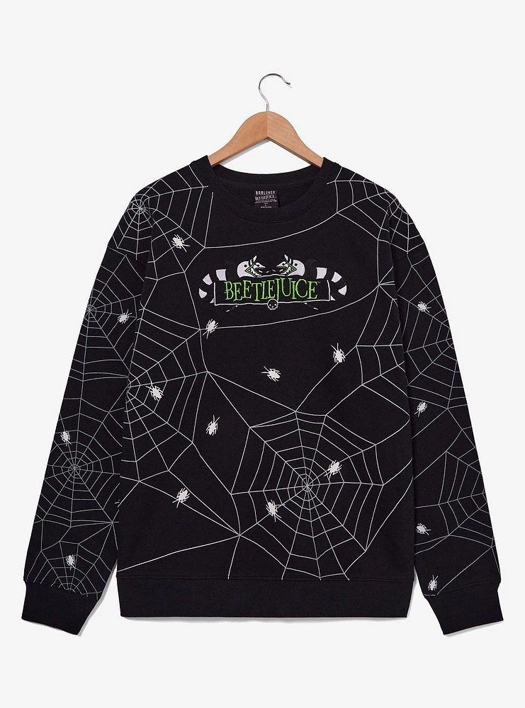 Beetlejuice Spider-Web Allover Print Crewneck - BoxLunch Exclusive