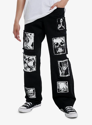 Black Skull Patch Wide Leg Pants