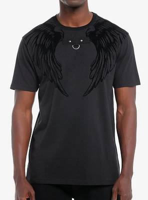 Social Collision Angel Wings Flocked Black T-Shirt