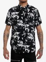 Black & White Wolf Woven Button-Up