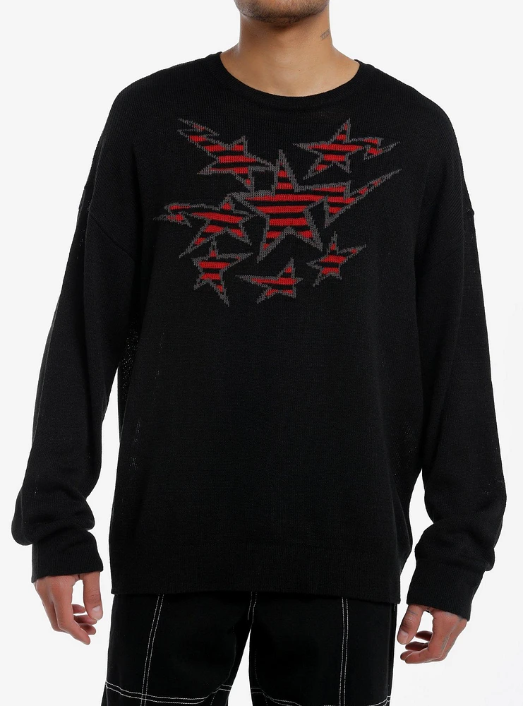 Social Collision Red & Black Stripe Star Sweater