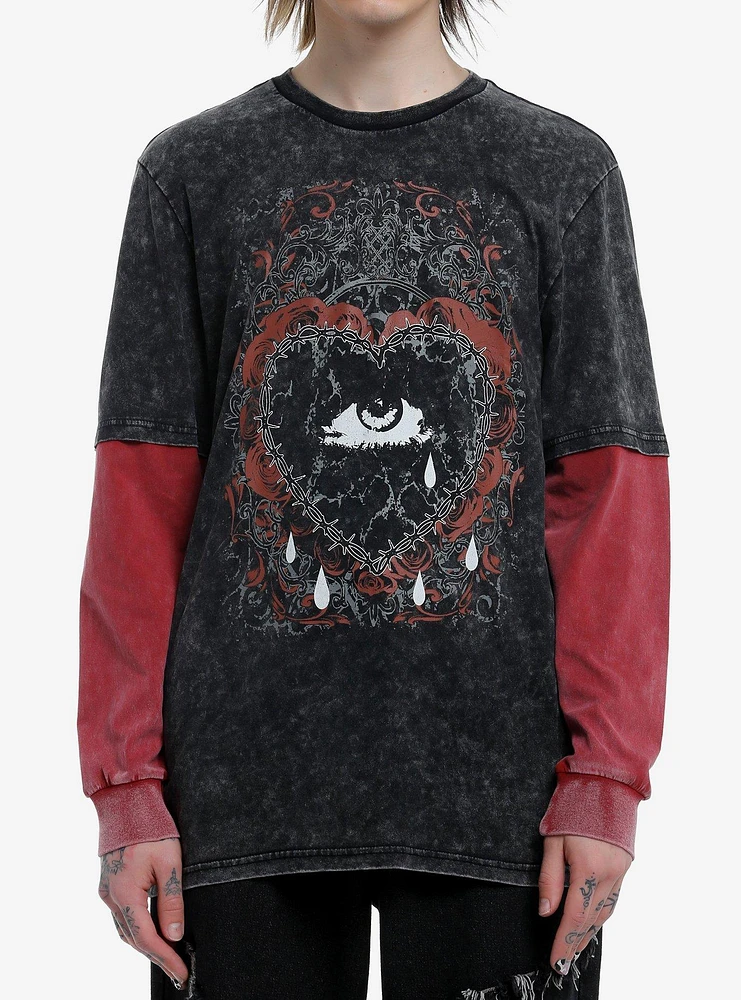 Social Collision Eye Heart Barbed Wire Wash Long-Sleeve Twofer