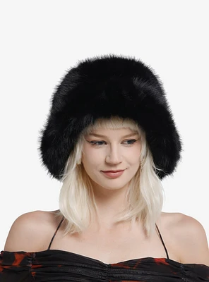 Black Brushed Faux Fur Hat