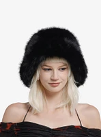 Black Brushed Faux Fur Hat