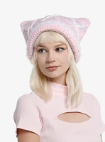 Pink Lavender Crochet Bow Cat Ear Beanie