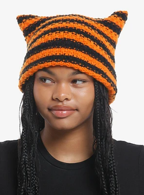 Orange & Black Ears Stripe Beanie