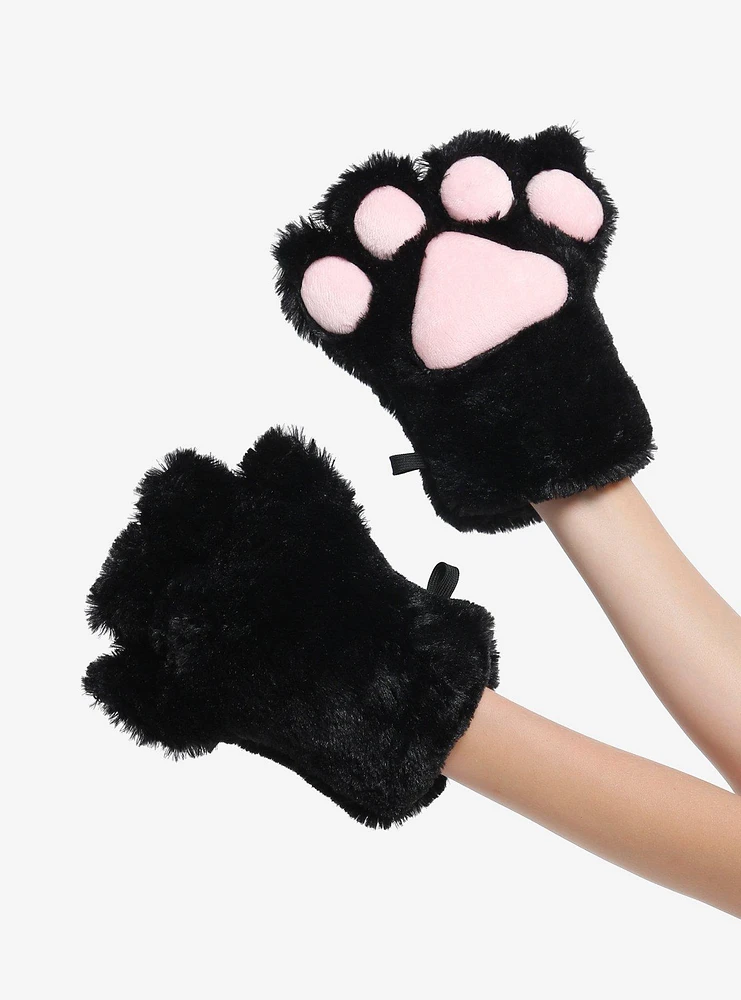 Black Cat Fuzzy Paw Glove Set