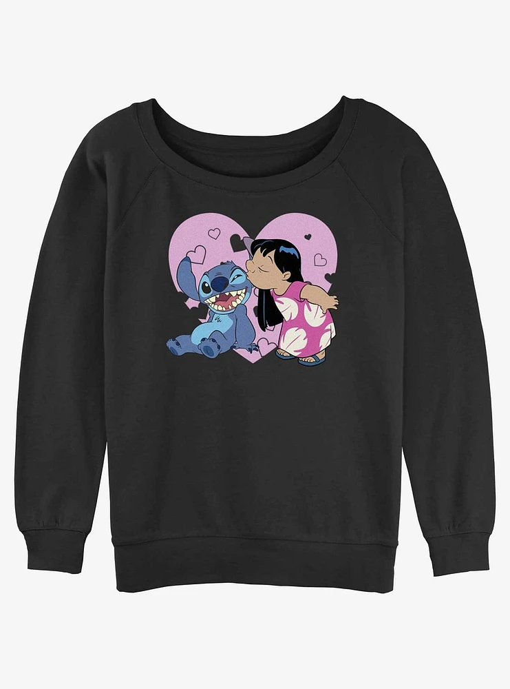 Disney Lilo & Stitch Valentines Kisses Girls Slouchy Sweatshirt