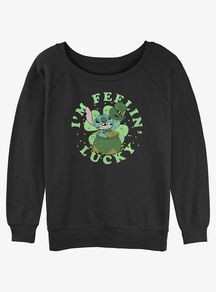 Disney Lilo & Stitch I'm Feelin Lucky Girls Slouchy Sweatshirt