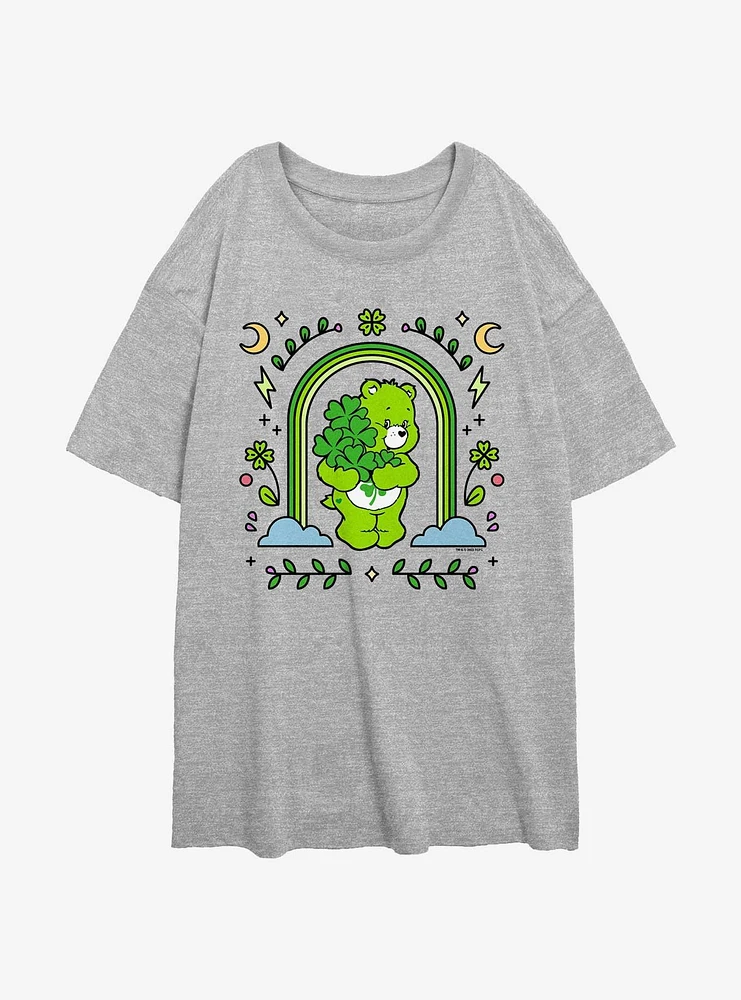 Care Bears Good Luck Bear Green Rainbow Girls Oversized T-Shirt