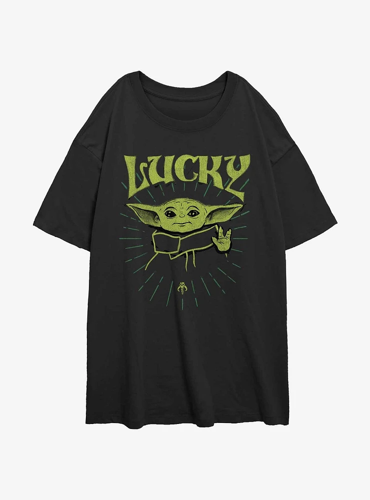 Star Wars The Mandalorian Force Of Luck Girls Oversized T-Shirt