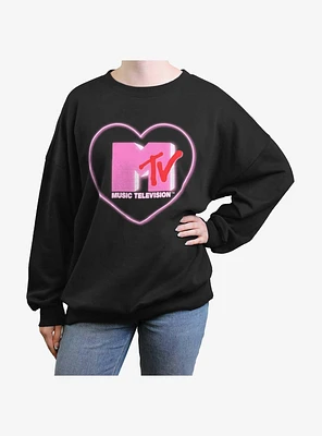 MTV Heart Love Logo Girls Oversized Sweatshirt