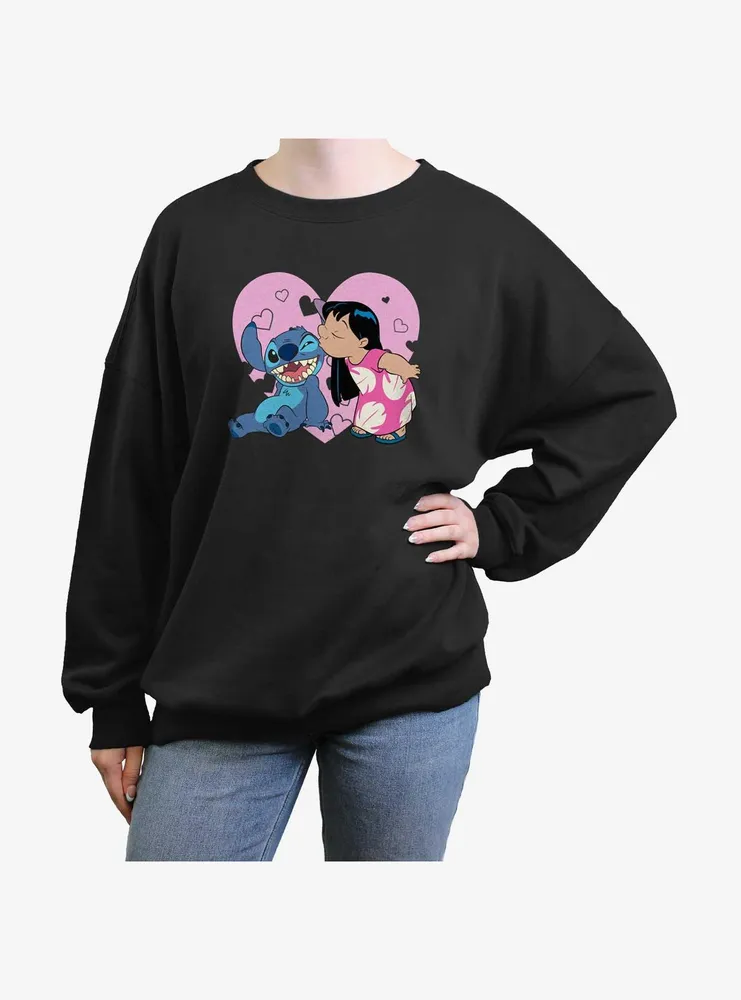 Disney Lilo & Stitch Valentines Kisses Womens Oversized Sweatshirt