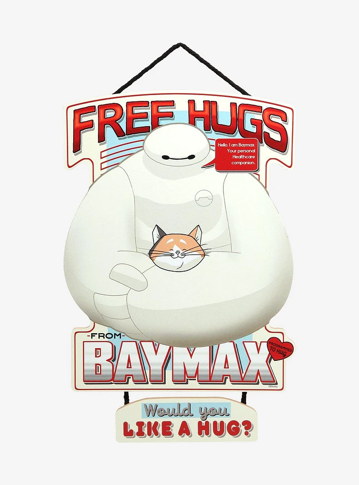 Disney Big Hero 6 Baymax and Mochi Free Hugs Hanging Wall Sign - BoxLunch Exclusive