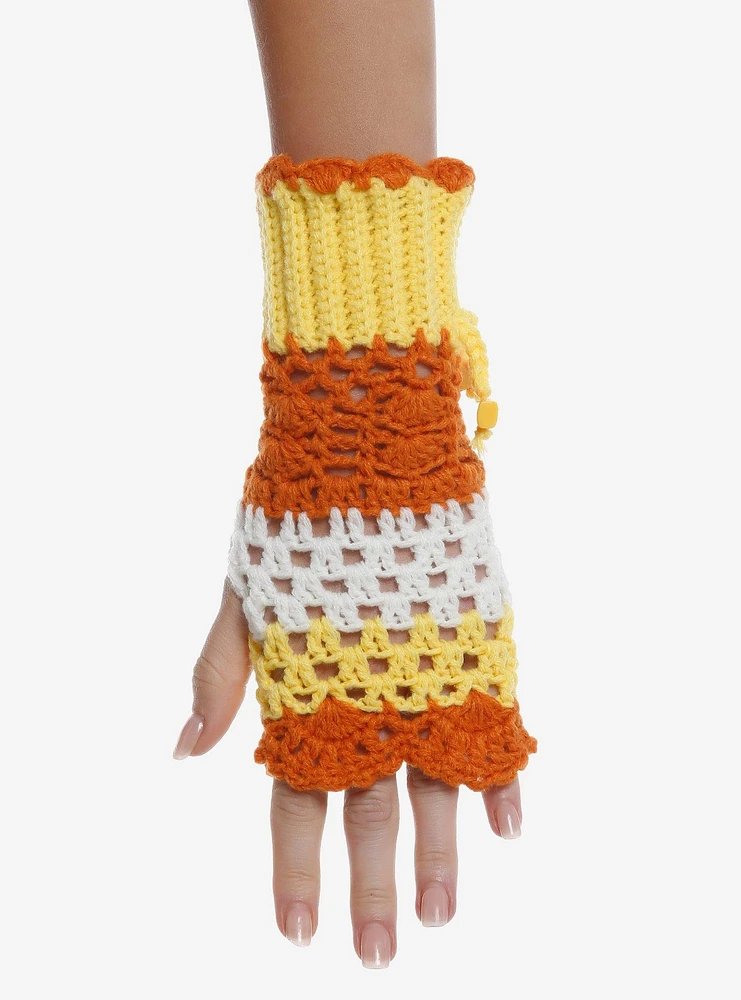 Candy Corn Knit Fingerless Gloves