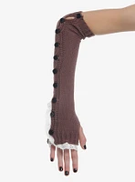 White Lace Brown Knit Arm Warmers