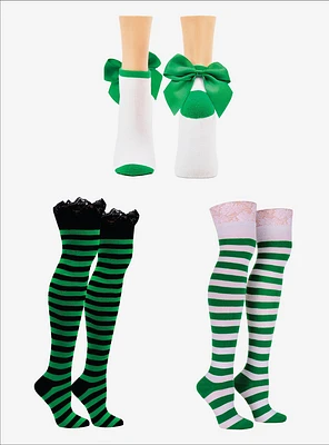 Green Accented 3-pair Socks Bundle