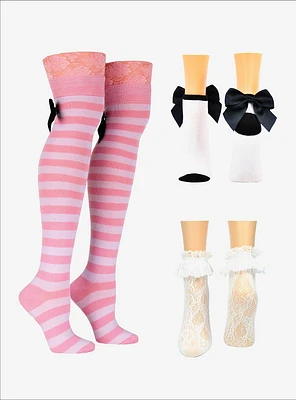 Pink Accented 3-Pair Socks Bundle