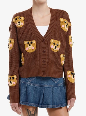 Thorn & Fable Brown Teddy Bear Knit Girls Cardigan