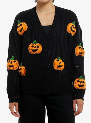 Social Collision 3D Pumpkin Destructed Girls Knit Cardigan