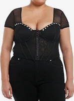 Black Pyramid Stud Mesh Girls Corset Top Plus