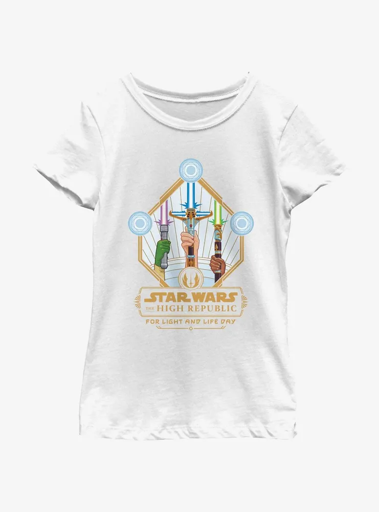 Star Wars Life Day Lightsaber Trio Badge Youth Girls T-Shirt