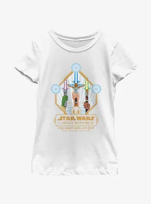 Star Wars Life Day Lightsaber Trio Badge Youth Girls T-Shirt