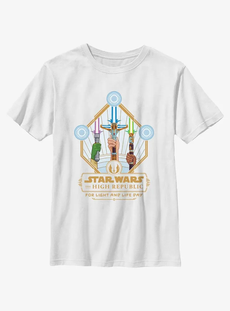 Star Wars Life Day Lightsaber Trio Badge Youth T-Shirt