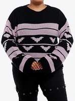 Sweet Society Purple & Black Bat Stripe Girls Oversized Sweater Plus