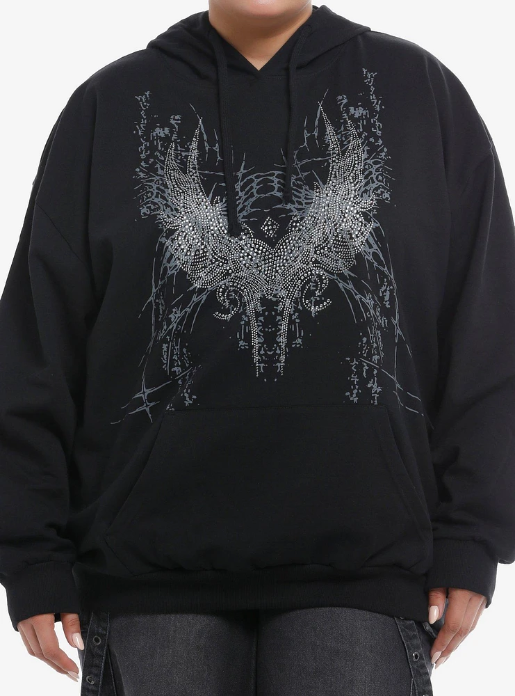 Winged Heart Rhinestone Girls Hoodie Plus