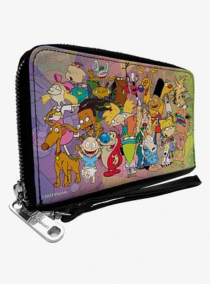 Nickelodeon 90s Character Group Pose Fade Zip Around Wallet