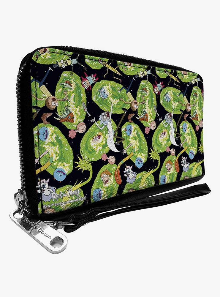 Rick and Morty Portal Character Scattered Zip Around Wallet