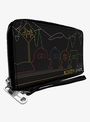 South Park Boys At Bus Line Silhouette Zip Around Wallet