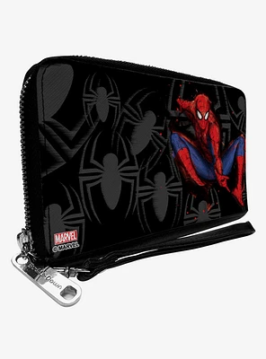 Marvel Spider-Man Jumping Sketch Scattered Spiders Zip Around Wallet