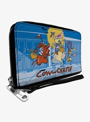 Cow and Chicken With Red Guy Running and Title Zip Around Wallet